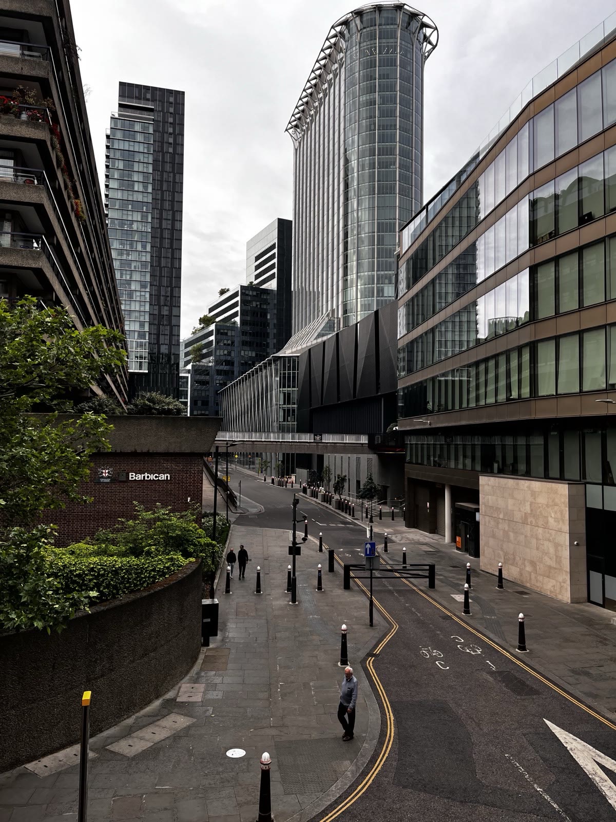 City street between glass towers